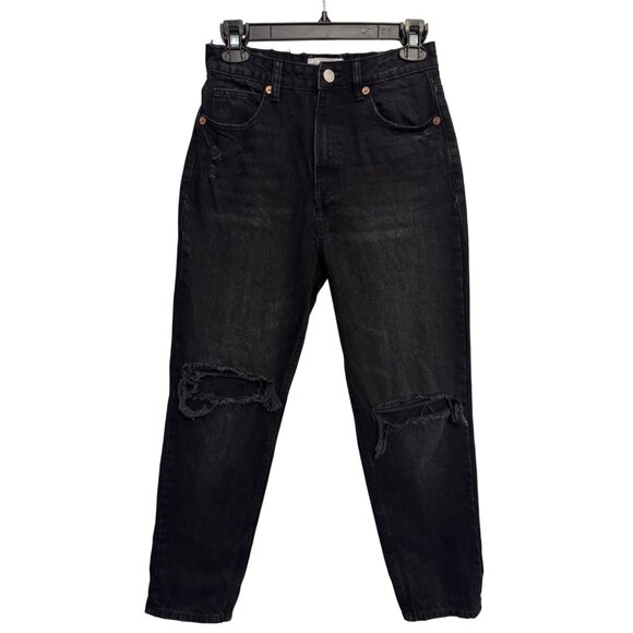 2/$30 ZARA Womens 4 Jet Black Distressed High Waisted Jeans Cotton Casual Style - Picture 1 of 16